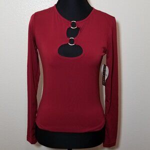 Riley &‎ James Womens Burgundy Long Sleeve Top Small Keyhole Retro Festival NWT